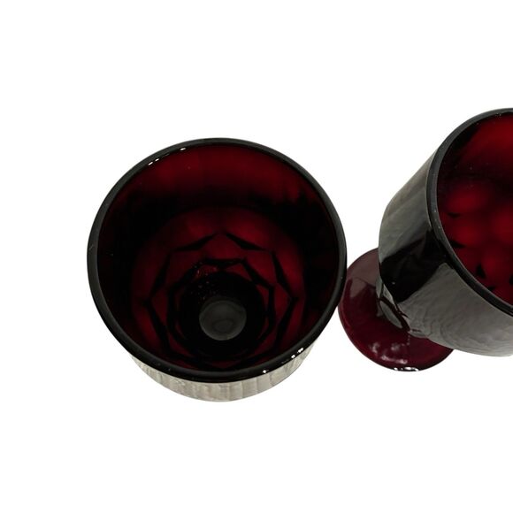 Two (2) vintage Anchor Hocking Georgian Ruby Red Glass footed tumblers. 5.5” - Picture 4 of 8